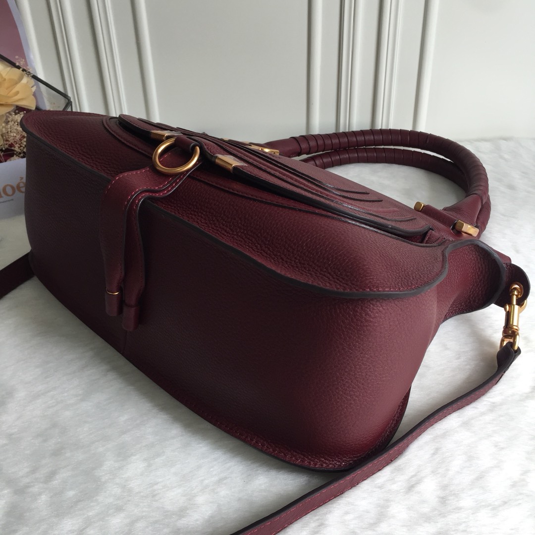 Chloe Large Marcie Bag In Bordeaux Grained Leather